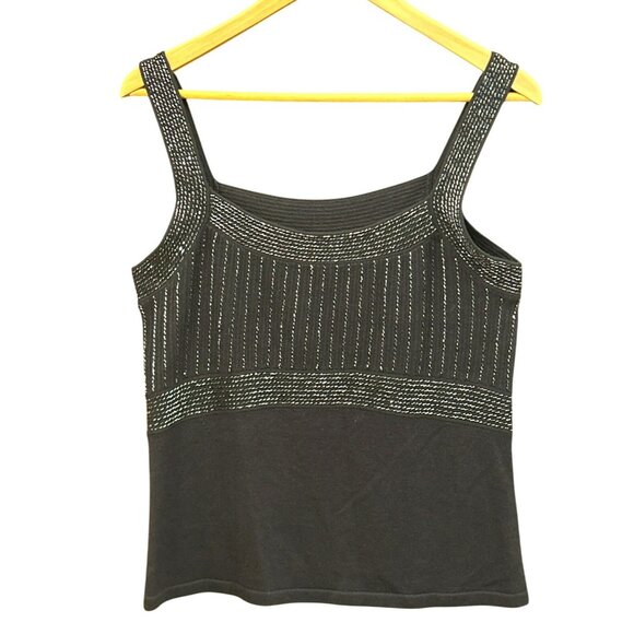 Ellen Tracy Womens Black Silk Cashmere Blend Beaded Tank Top Medium Quiet Luxury - Picture 1 of 7